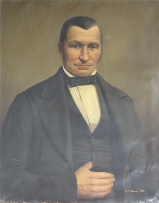 Francis Hofmann (1819-1885), oil on canvas, Portrait of a gentleman, signed and dated 1858, 81 x 64cm, unframed